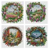 4pcs Four Seasons Scenery In Garland-14CT Stamped Cross Stitch Egyptian Cotton 40*40cm/15.75*15.75in tapestrymarket
