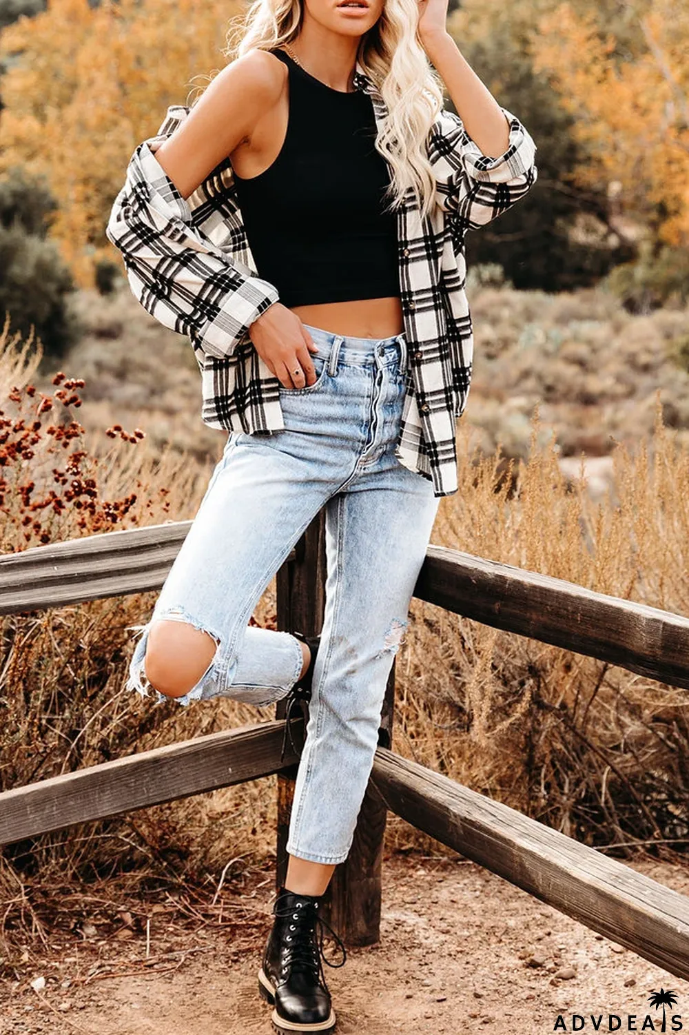 Lapel Plaid Long Sleeve Shirt Coat