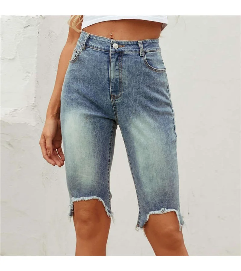 Women Fashion High Waist Irregular Hem Shorts XS-L
