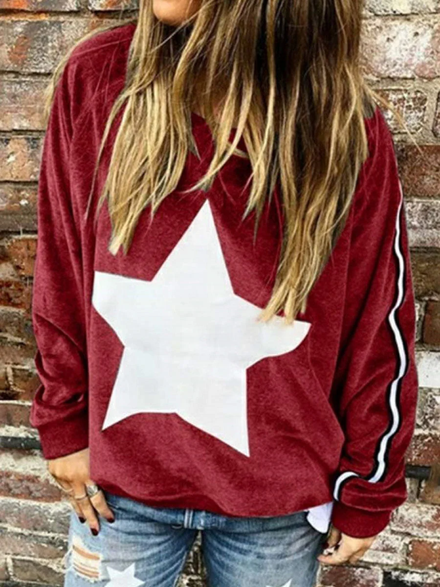 Printed round neck loose long sleeve sweatshirt