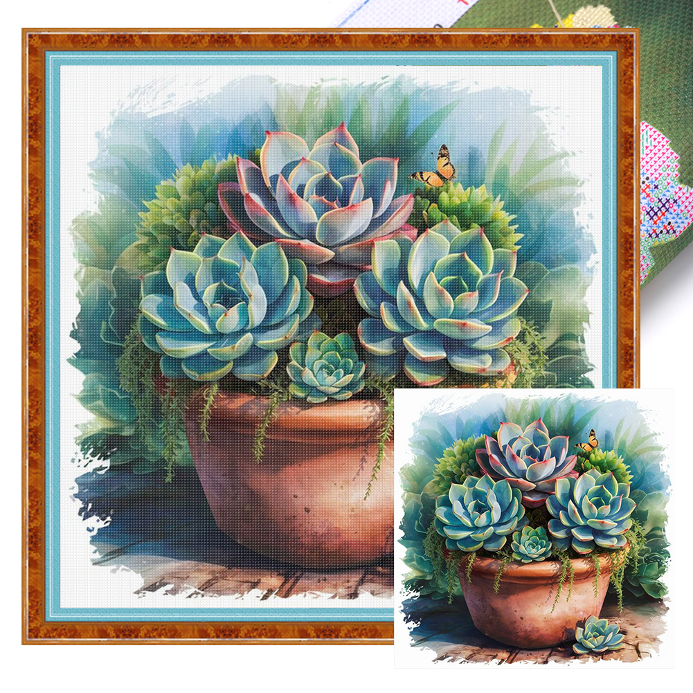 Succulents Full 11CT Pre-stamped Canvas(45*45cm) Cross Stitch