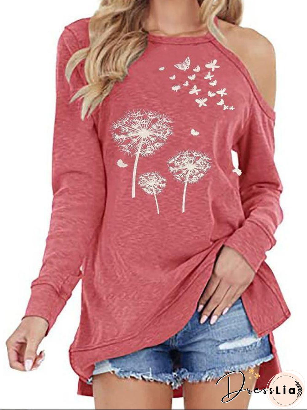 One Shoulder Autumn Dandelion Leisure Top
