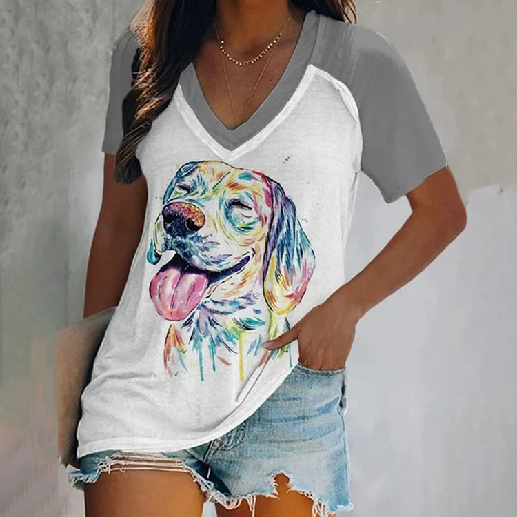 Cute Watercolor Dog Print T-Shirt