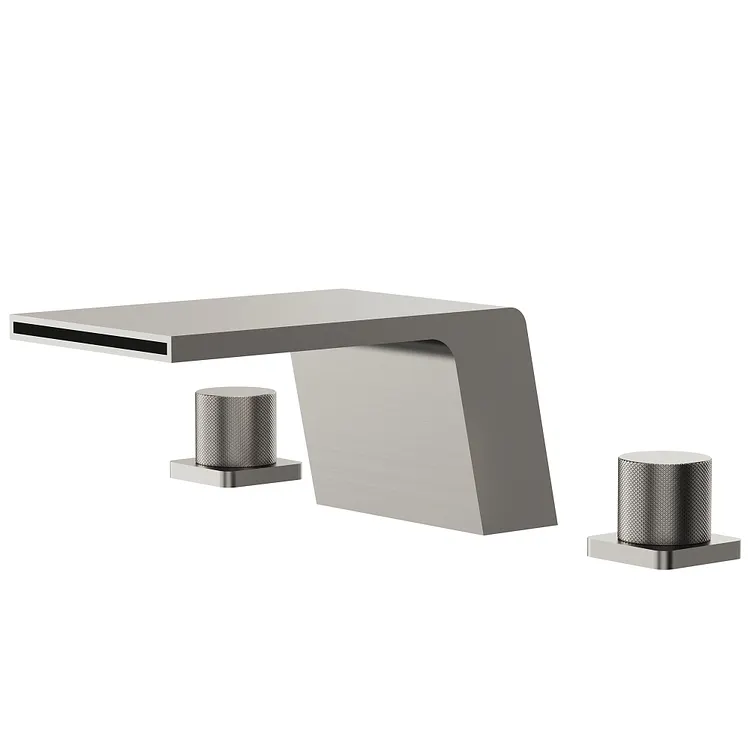 EVERSTEIN Dual Handle Bathtub Faucet with Waterfall Spout Brushed Nickel 