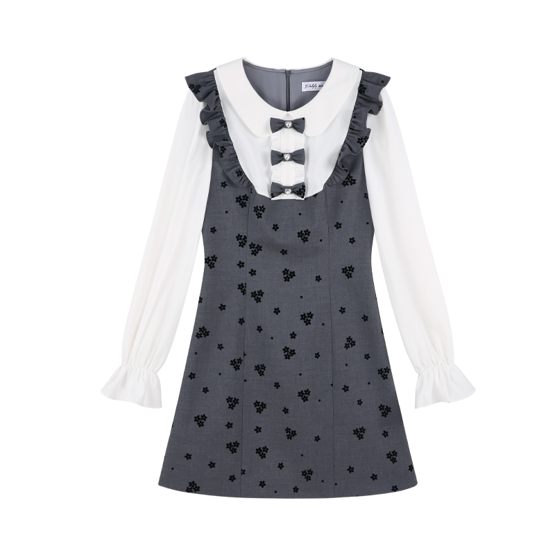 Grey Sweet Waist Cinched  Knot A-Line Doll Dress Women's Spring High-End Feeling Personali Dress Palglg Brand