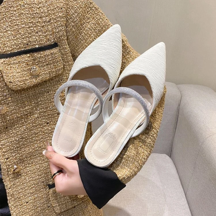 Wongn Wongn 2024 New Korean Version Of Cloth Baotou Half Drag Diamond Thick Heel Slippers Lazy Slippers Women's Shoes