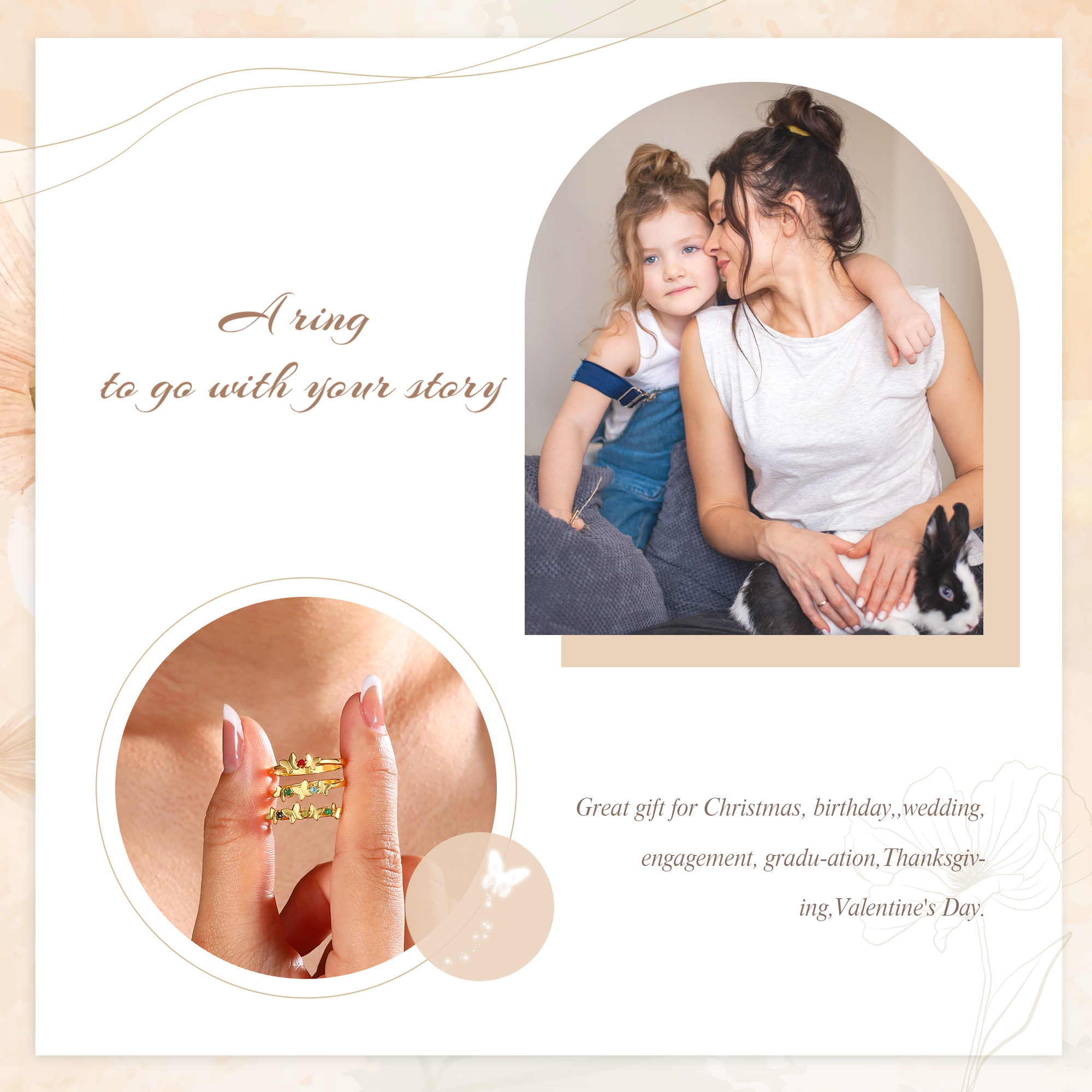 Personalised Butterfly Ring Custom 1 Birthstone Ring Birthday Gift for Her-Jessemade AU