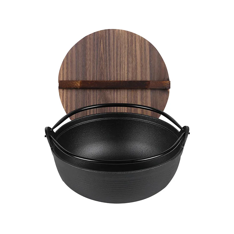 25cm Cast Iron Sukiyaki Hot Pot with Wooden Lid