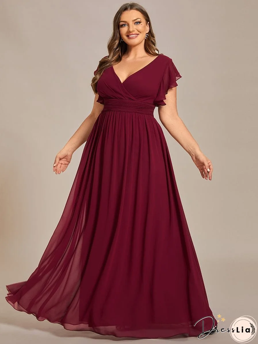 Elegant Plus Size V-Neck Pleated Belted Ruffles Bridesmaid Gowns