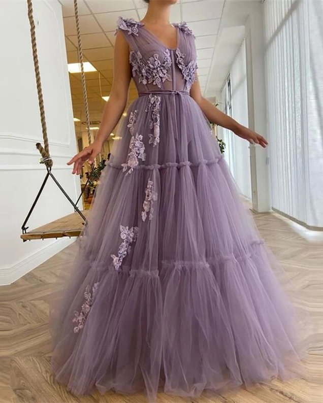 Fashion Elegant Floral Decorative Mesh A-Line Dress