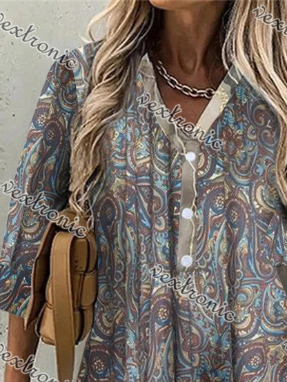 Women Half Sleeve V-neck Solid Color Dress