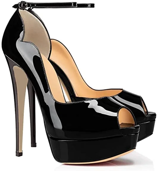 150mm Sky High Peep Toe Platform Ankle Strap Pumps Default Soles
