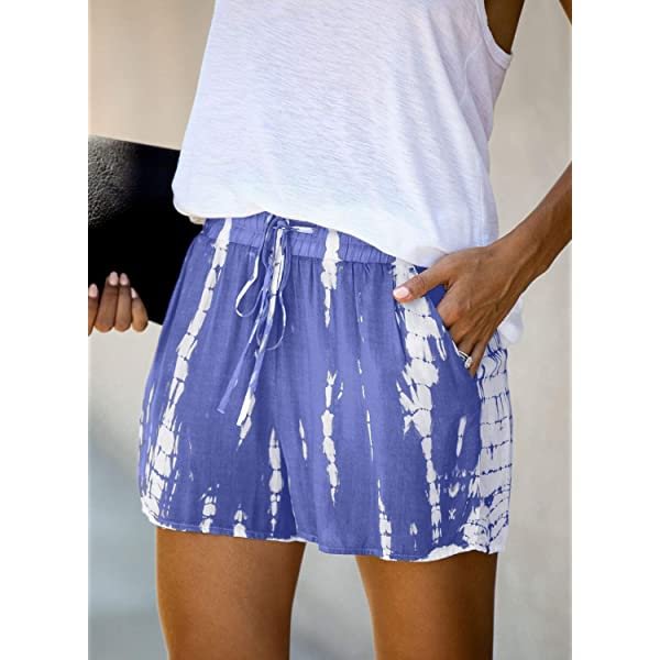 Womens Casual Drawstring Elastic Waist Summer Shorts with Pockets