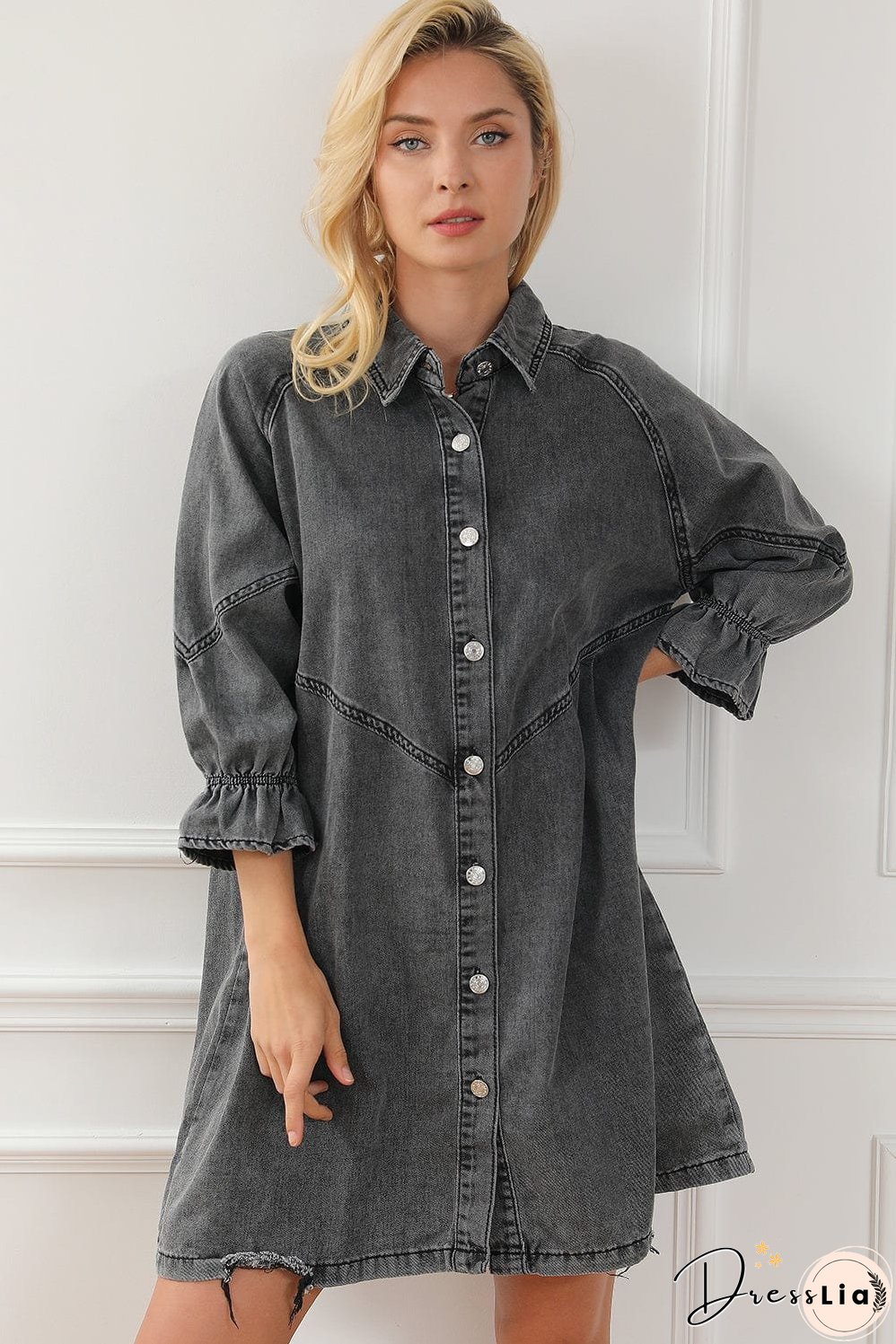 Denim Dress with Ruffles