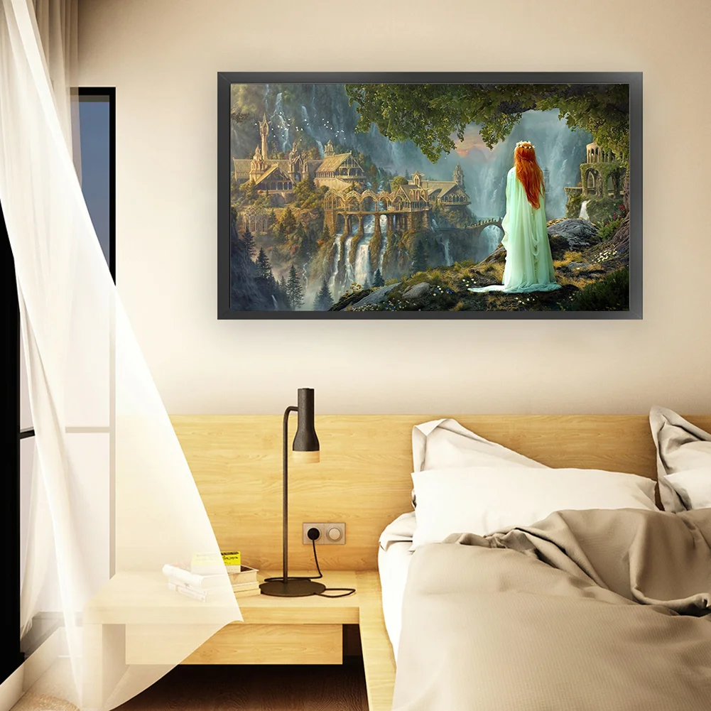 18CT Full Stamped Cross Stitch - Elvish City(Canvas|70*40CM)