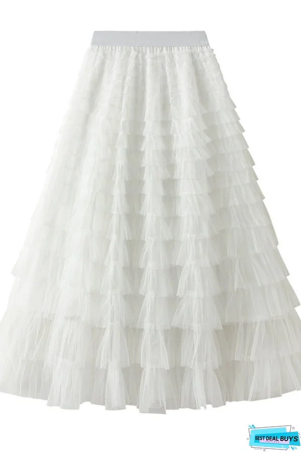 Be Your Own City Queen Tiered Elastic Waist Tulle Maxi Skirt