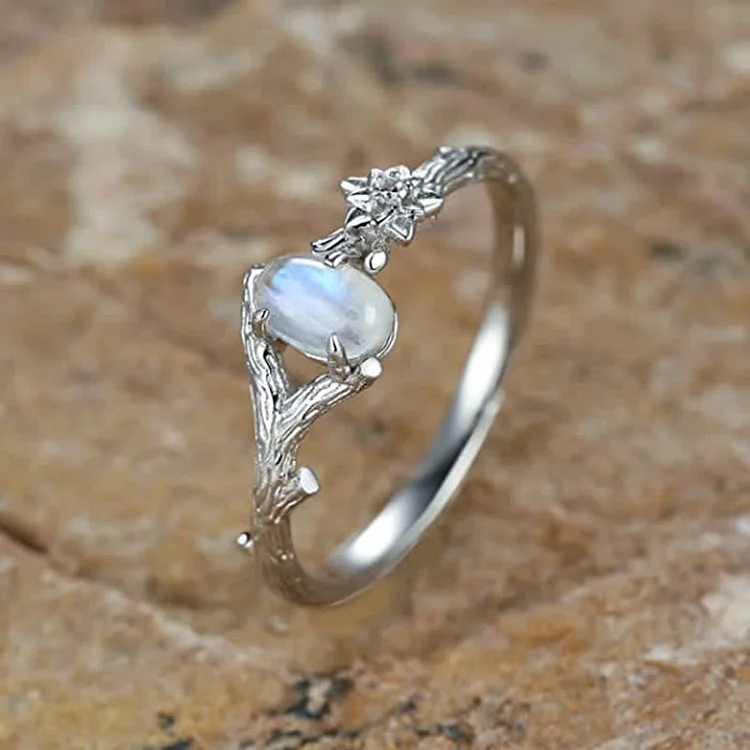Olivenorma Natural Healing Crystal Ring with Moonstone