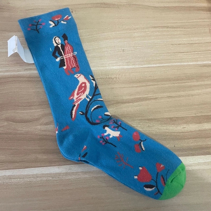 Women’s Minimalist Human Houndstooth Cotton Crew Socks A Pair