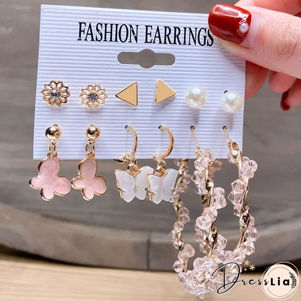 17KM Fashion Pearl Hoop Earrings Set For Women Geometirc Gold Metal Circle Hoop Earrings Brincos Trend Jewelry Gift