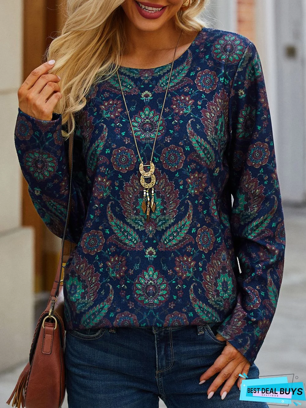 Casual Floral Long Sleeve Top