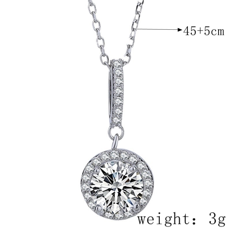 Sterling Silver Moissanite Zircon Round GRA Certificate Pendant Necklace