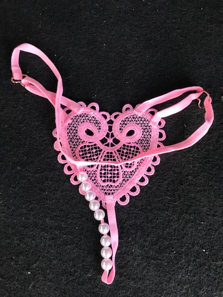 Image of Vintage Love Heart Pearl Massuge Lace Thong Low Waist Transparent Sexy Underwear G-String Fashion Women Lingerie Panties Briefs