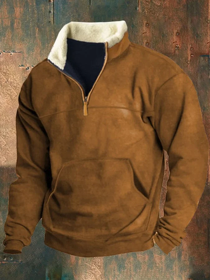 Men's Casual Button Collar Long Sleeve Sweatshirt