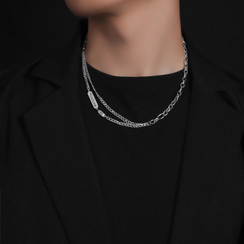 Streetwear Geometric Titanium Steel Men's Double Layer Necklaces Men Chain Necklaces