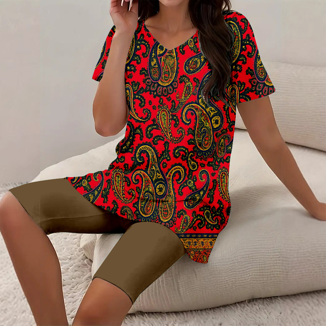 Women Long Sleeve V-neck Graphic Floral Printed Top