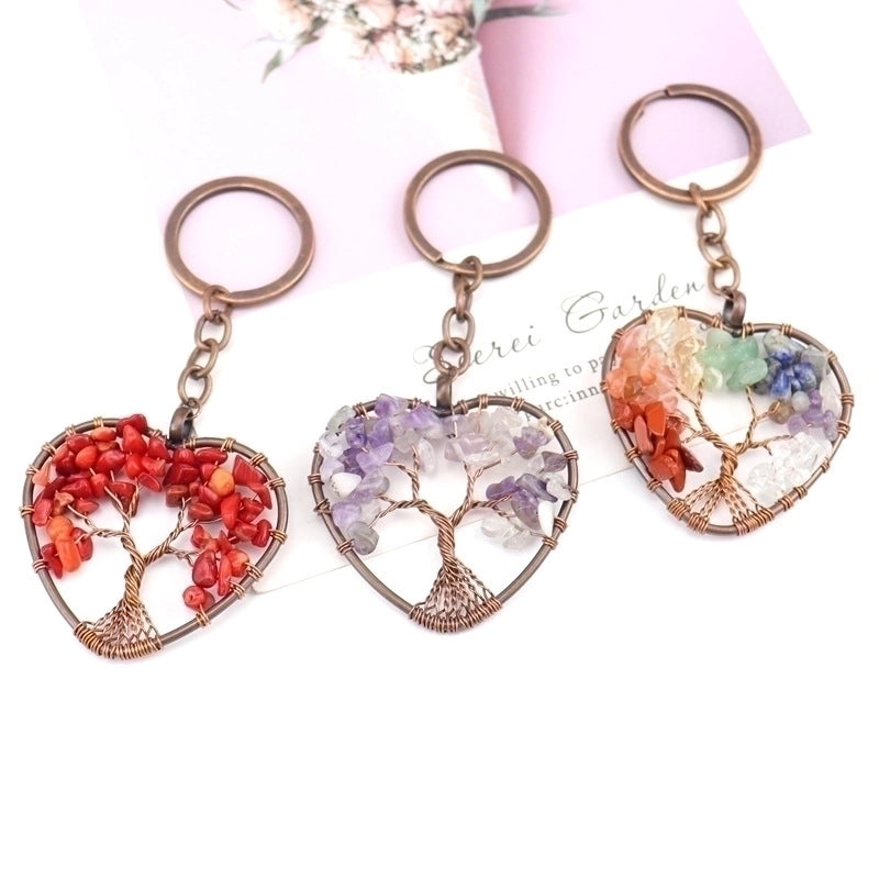 Fashion Tree Natural Stone Copper Beaded Women’s Keychain 1 Piece