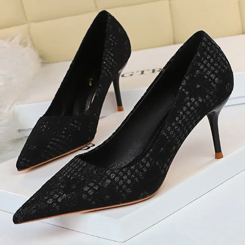 BIGTREE Shoes Fashion Women Pumps Sequin Cloth Pumps Women Shoes Stiletto High Heels Wedding Shoes Women Heels Plus Size 42 43