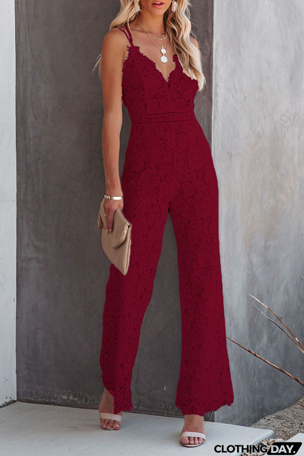 Fashion Street Solid Patchwork Backless V Neck Straight Jumpsuits(3 Colors)