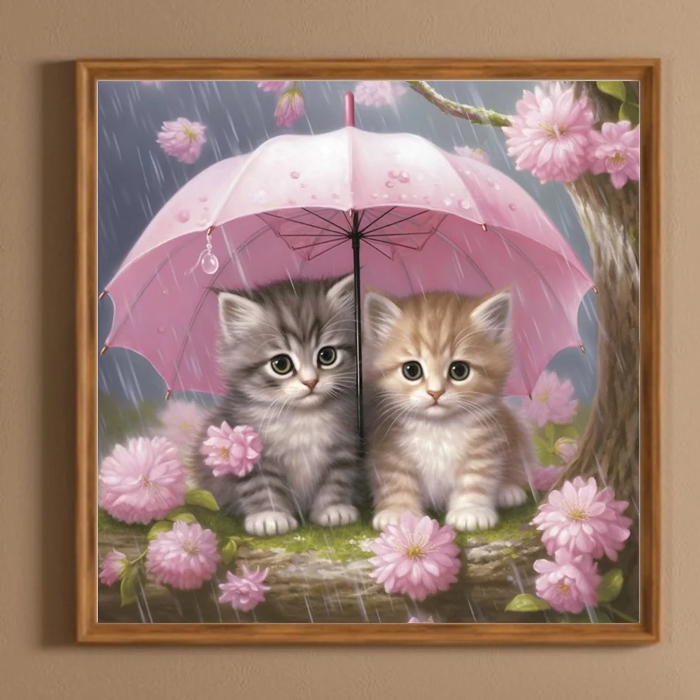 Diamond Painting - Full Round Drill - Umbrella Cat(Canvas|40*40cm)