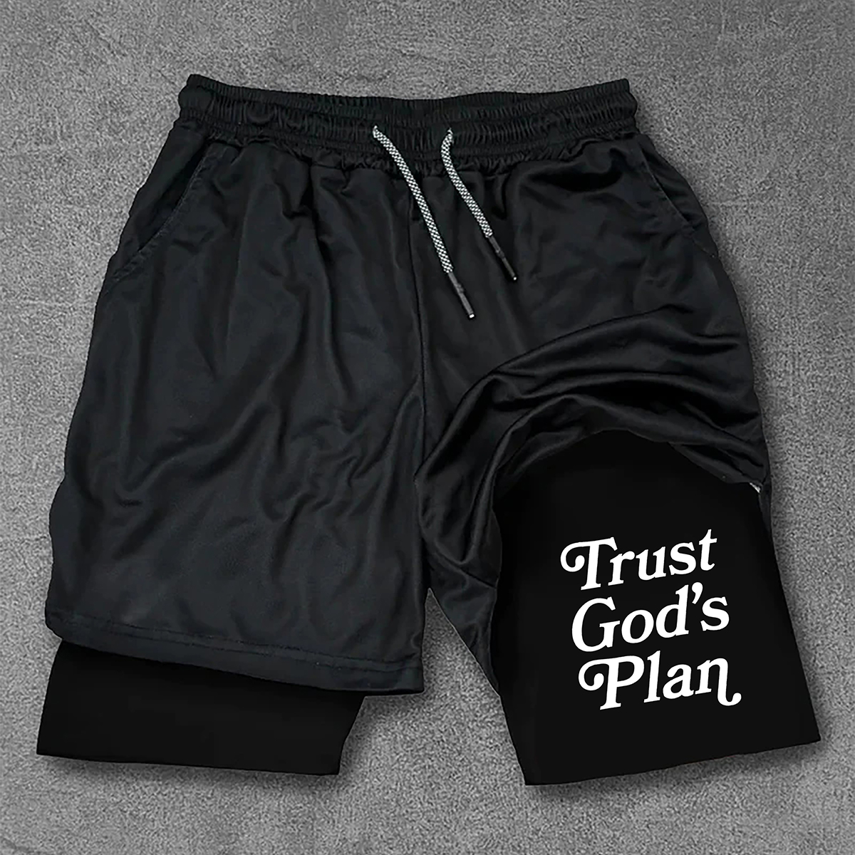 Sopula Men's Trust God's Plan Drawstring Double Layer Shorts
