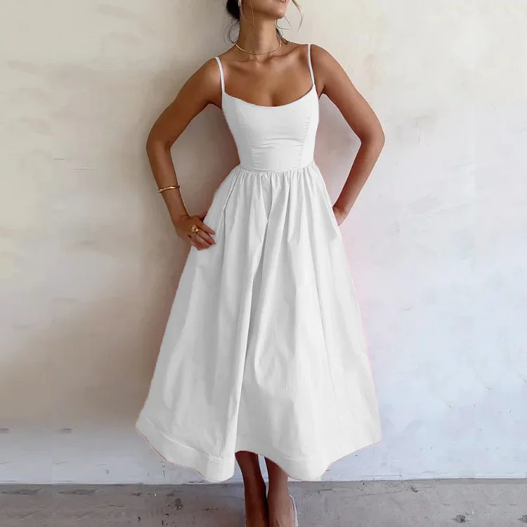 Women's Summer Holiday Dress Sexy Low Cut Slim Fit Suspender Dress