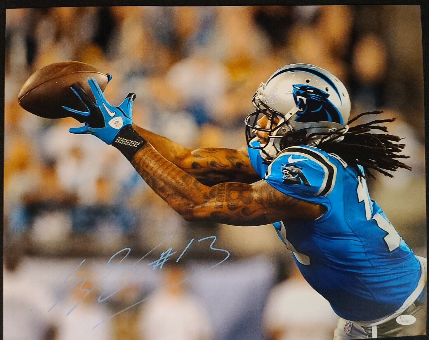 KELVIN BENJAMIN Autographed 16x20 Reaching For Pass Photo Poster painting- JSA/COA PANTHERS