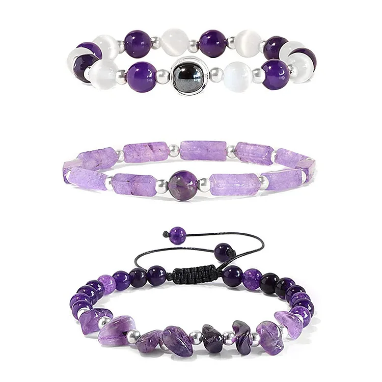 Olivenorma "Healing Wishes" Natural Crystal 3 Pieces Set Bracelet