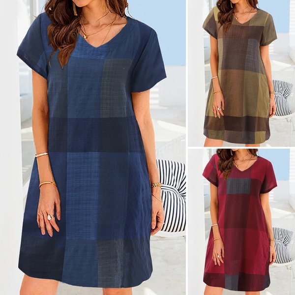 ZANZEA Women Short Sleeve Floral / Plaid Print Loose Casual Dress - Shop Trendy Women's Clothing | LoverChic
