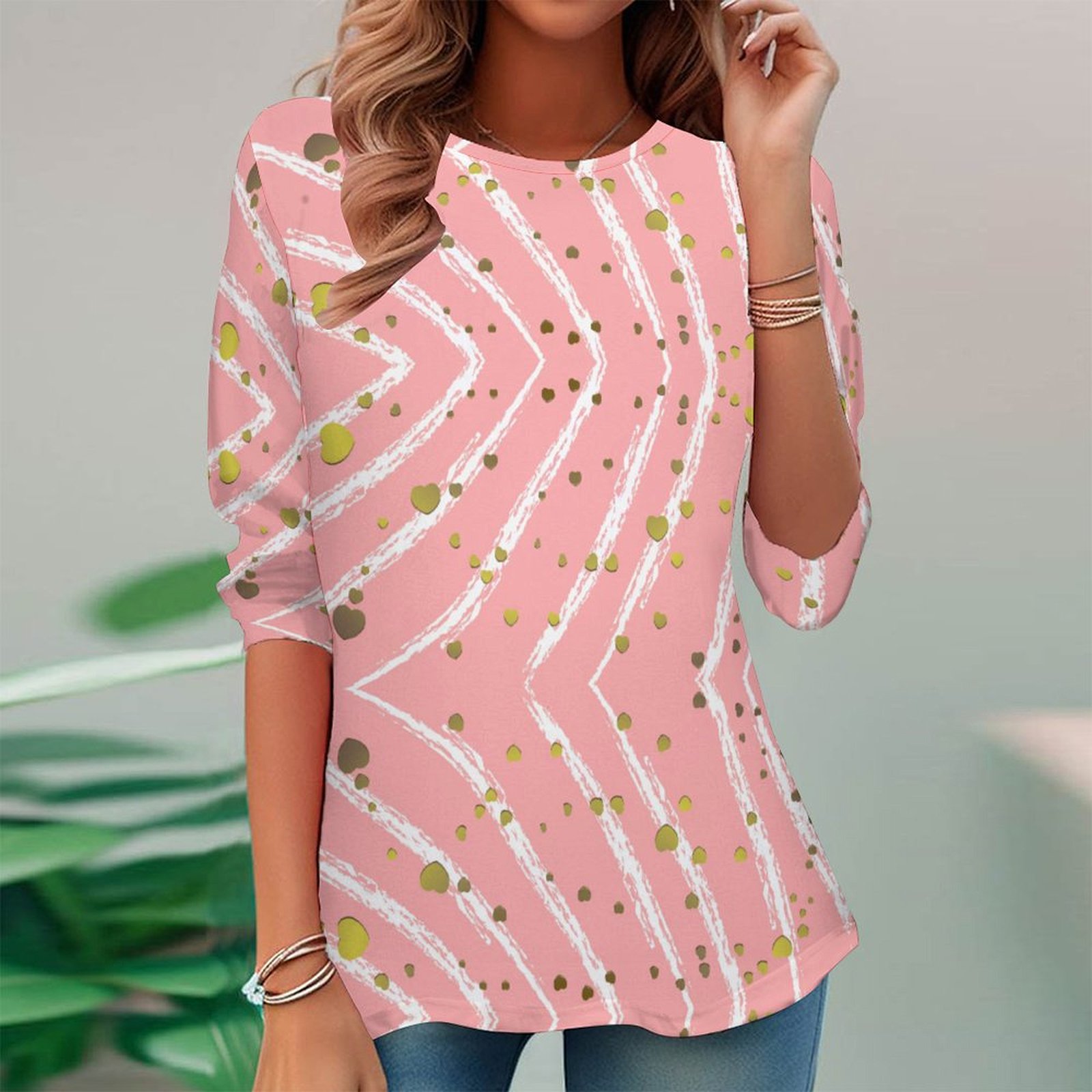 Women Long Sleeve V-neck Graphic Floral Printed Top