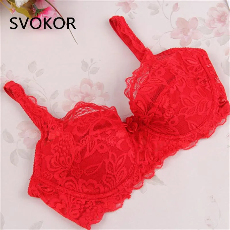 SVOKOR Women Bras Fashion Casual Sexy V-neck Solid Color Chest Pad Lace Sling Nylon Breathable Elasticity Comfortable Women Bras