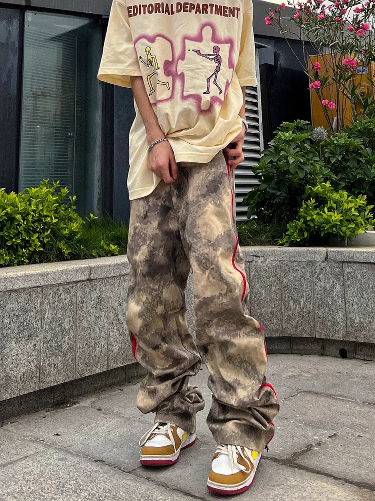  Overalls Baggy Jeans Wild Y2k Men's Camouflage Hip Hop Cargo Pants at Hiphopee