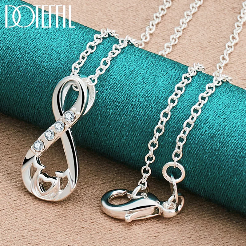DOTEFFIL 925 Sterling Silver Heart AAA Zircon Pendant Necklace 18-30 Inch Chain For Woman Jewelry