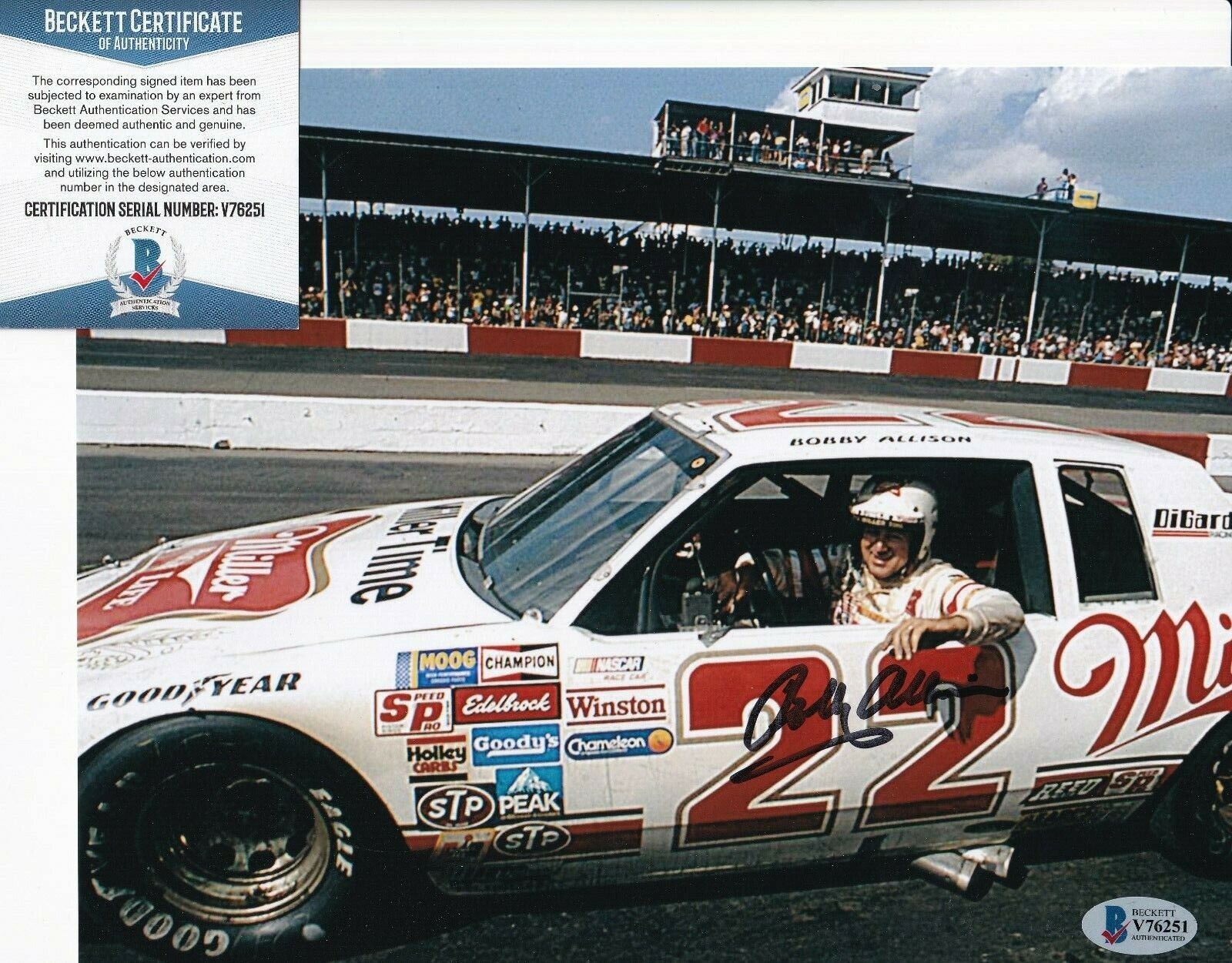 BOBBY ALLISON signed (NASAR RACE CAR DRIVER) 8X10 Photo Poster painting BECKETT BAS V76251