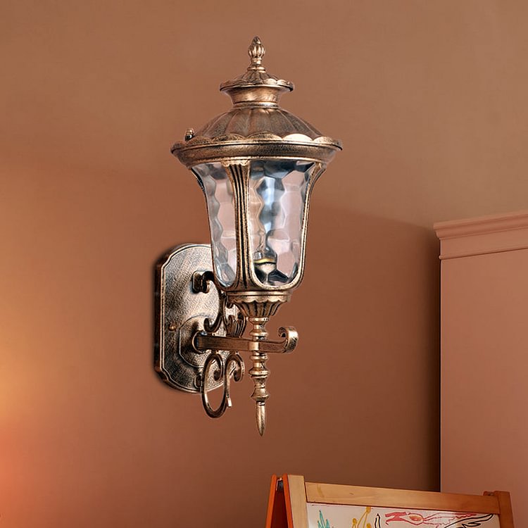 Country Urn Wall Sconce Lighting 1-Bulb Water Glass Wall Mounted Lamp in Brass for Outdoor