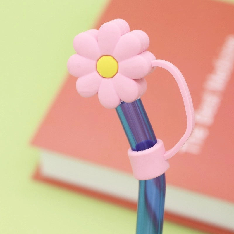5 Pieces Silicone Straw Cap Flower Cartoon Baiyun Cup Straw Protective Cover Dust Plug 10mm