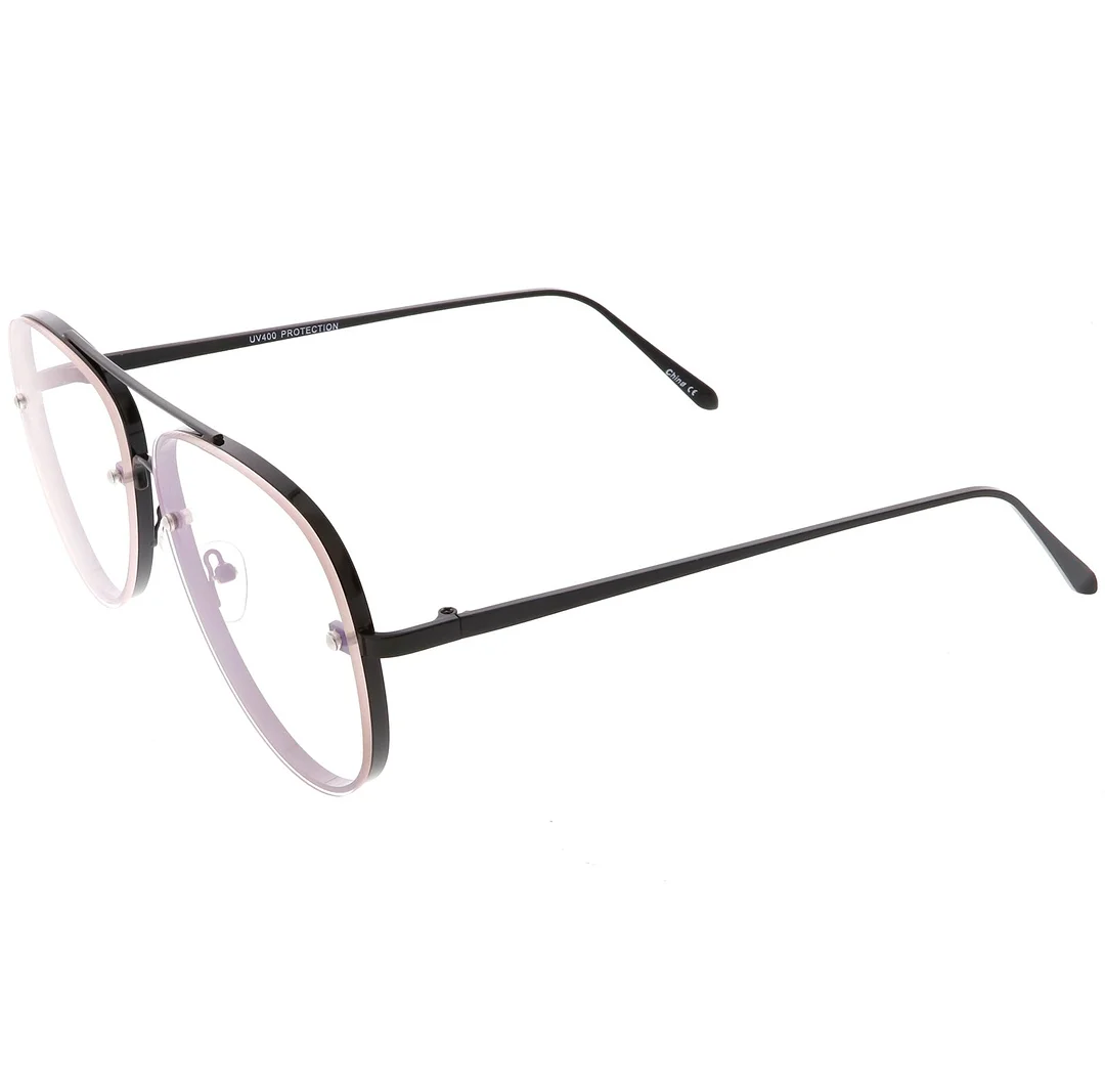 Classic Metal Aviator Eyeglasses Crossbar Slim Arms Teardrop Clear Flat Lens 58mm