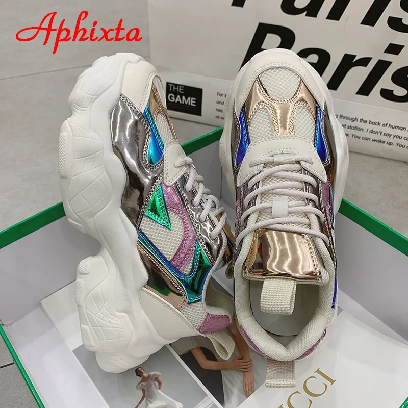 Aphixta 2021 New Patchwork Platform Dad Footwear Spring Chunky Sole Sneakers Height Increasing Women Boots Thick Sole Shoes