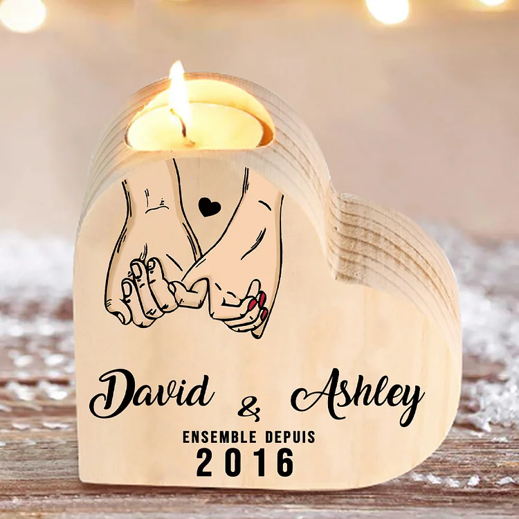 For Couple-Personalized Wooden Heart Candle Holder Pinky Promise Candlesticks