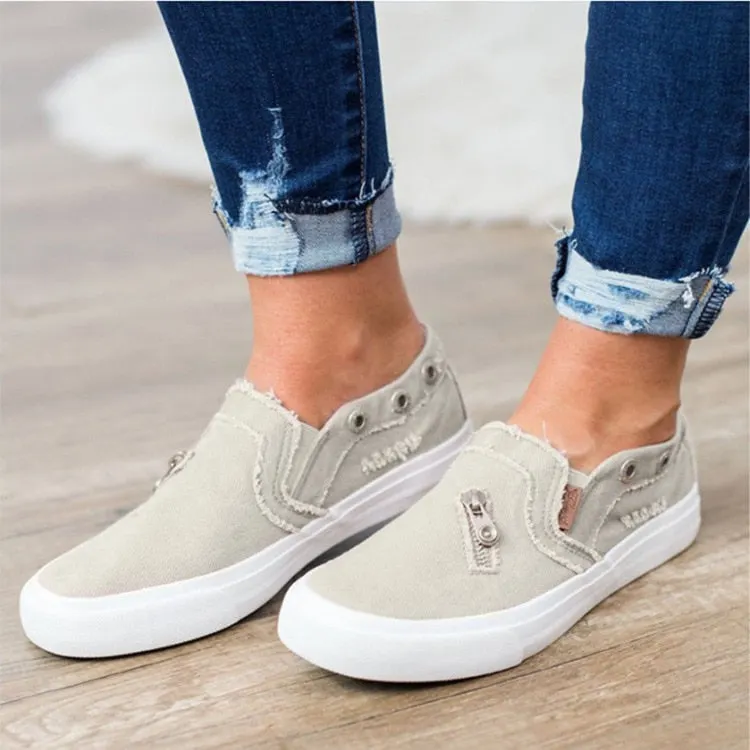 Women Canvas Shoes 2021 Fashion Casual Canvas Shoes Women Flat Shoes Women Denim Zipper Loafers Plus Szie 43 Zapatos Para Mujer