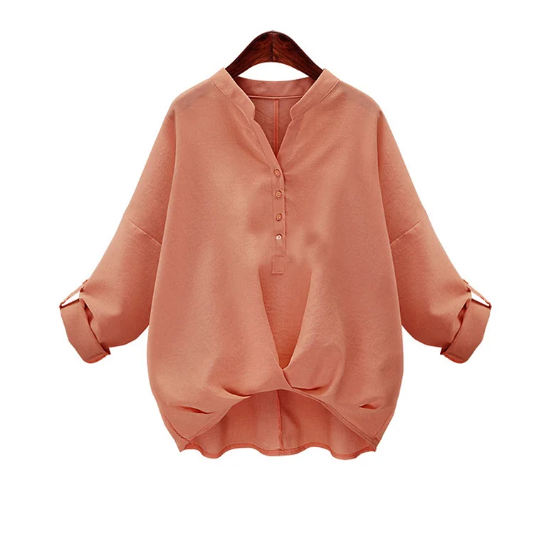 Fashionable Solid Color V-Neck Loose Long Sleeved Shirt